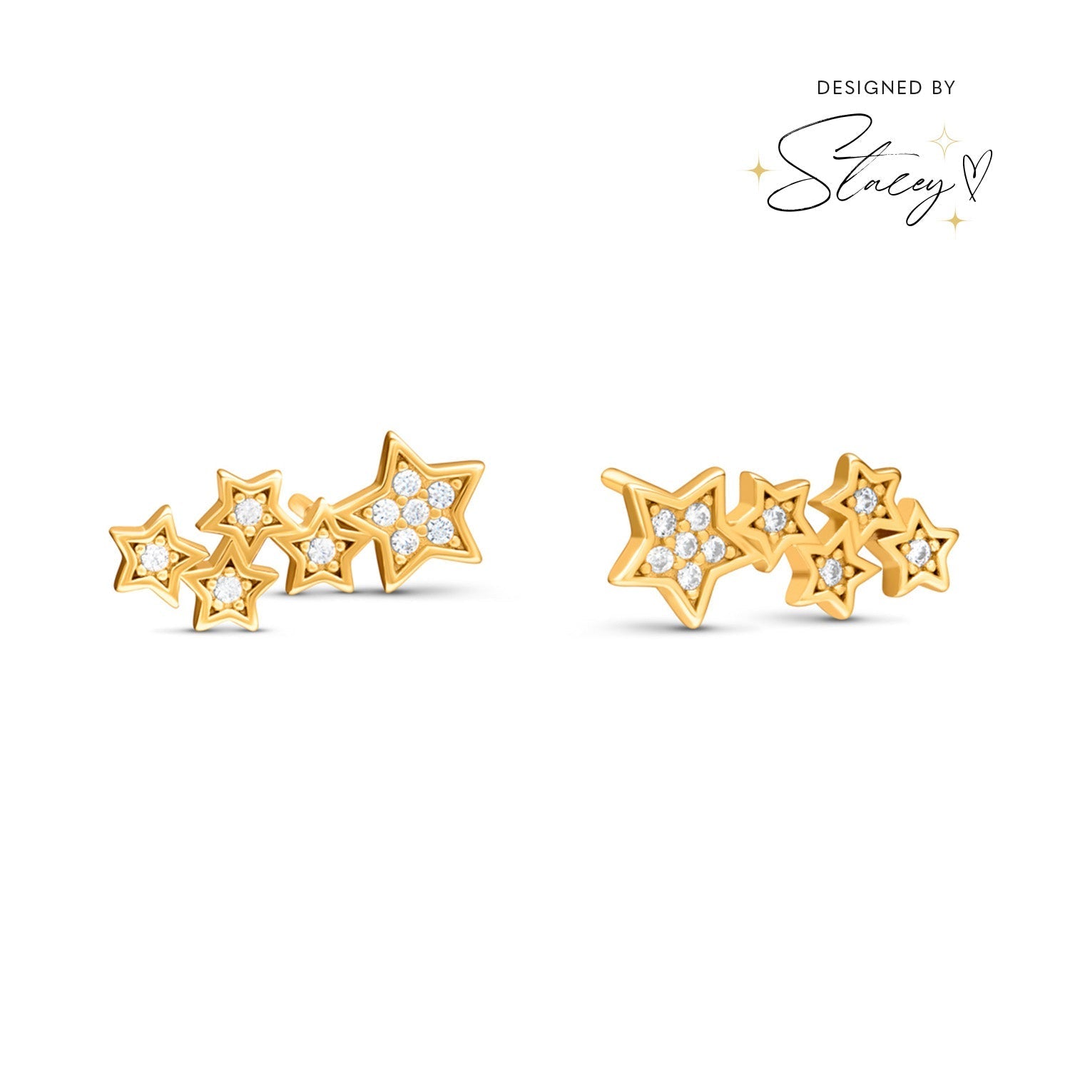 Moon and Back Star Climber Earrings (Gold)