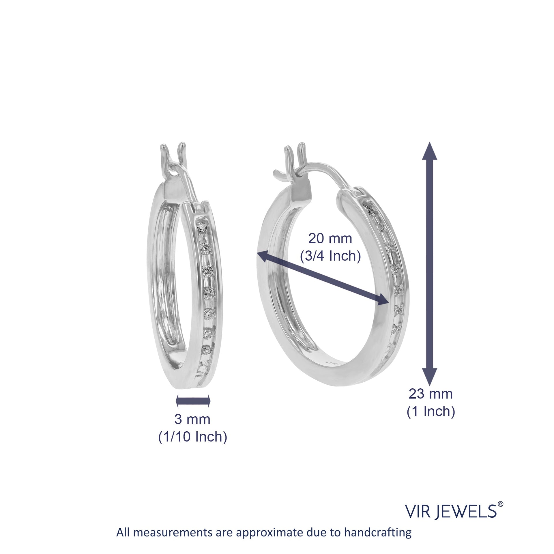 1/10 cttw Round Cut Lab Grown Diamond Hoop Earrings in .925 Sterling Silver Prong Set 1 Inch