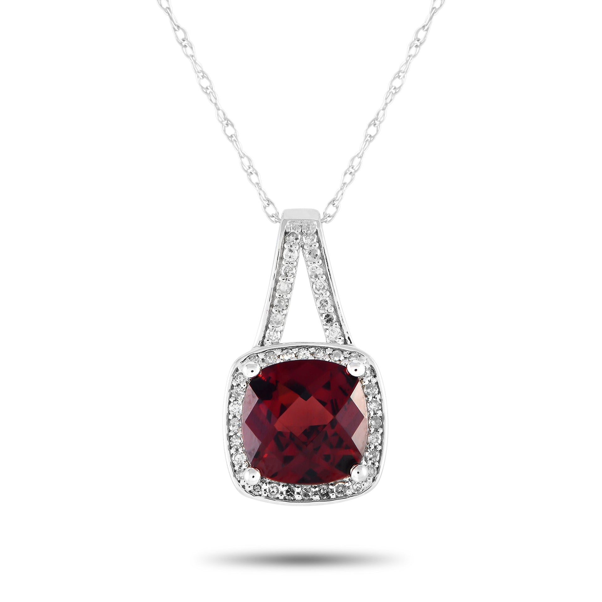 LB Exclusive 14K White Gold 0.12ct Diamond and Garnet Necklace PD4-16273WGA