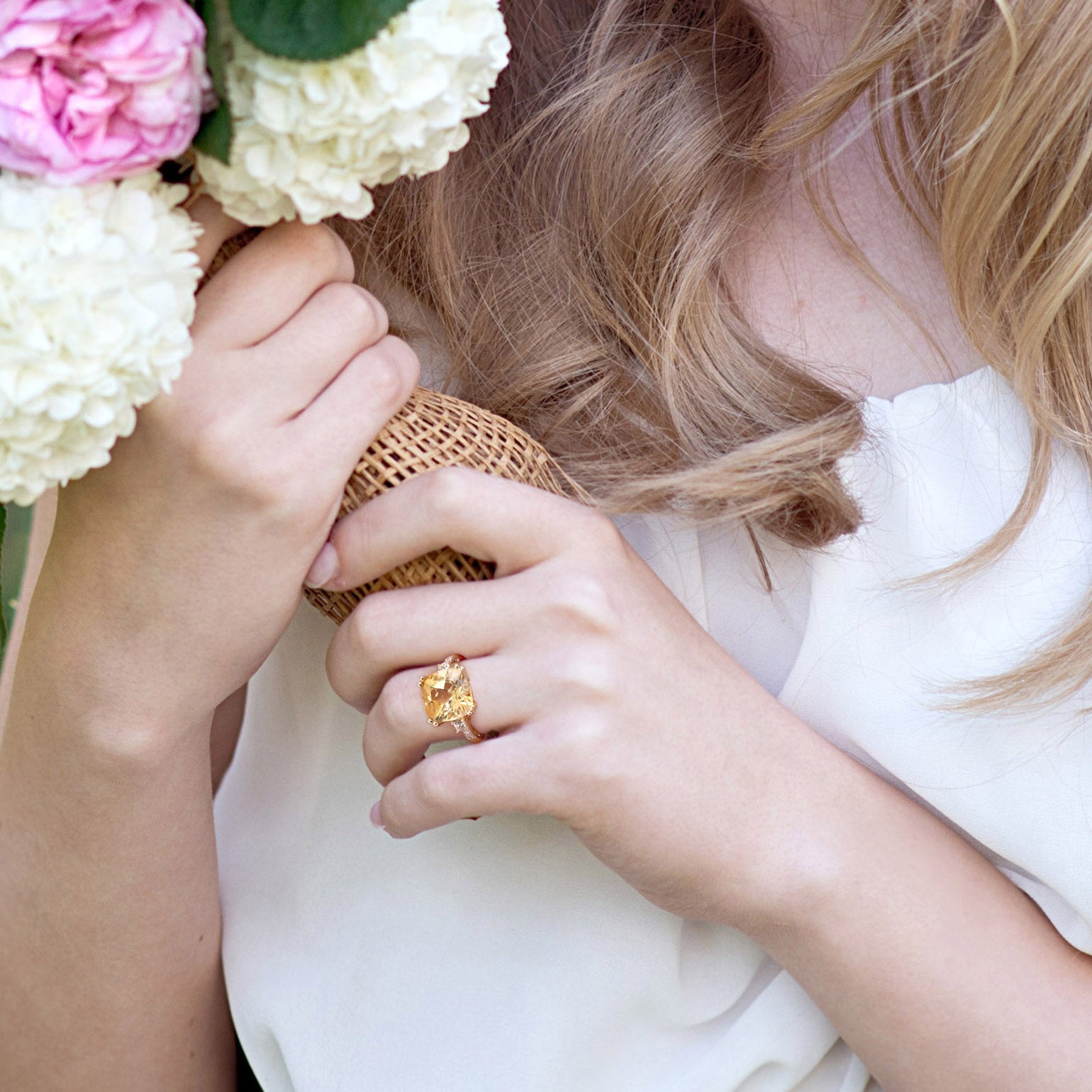 4 1/5ct TW Cushion-Cut Citrine and Created White Sapphire Ring Diamond Accent in 10k Yellow Gold