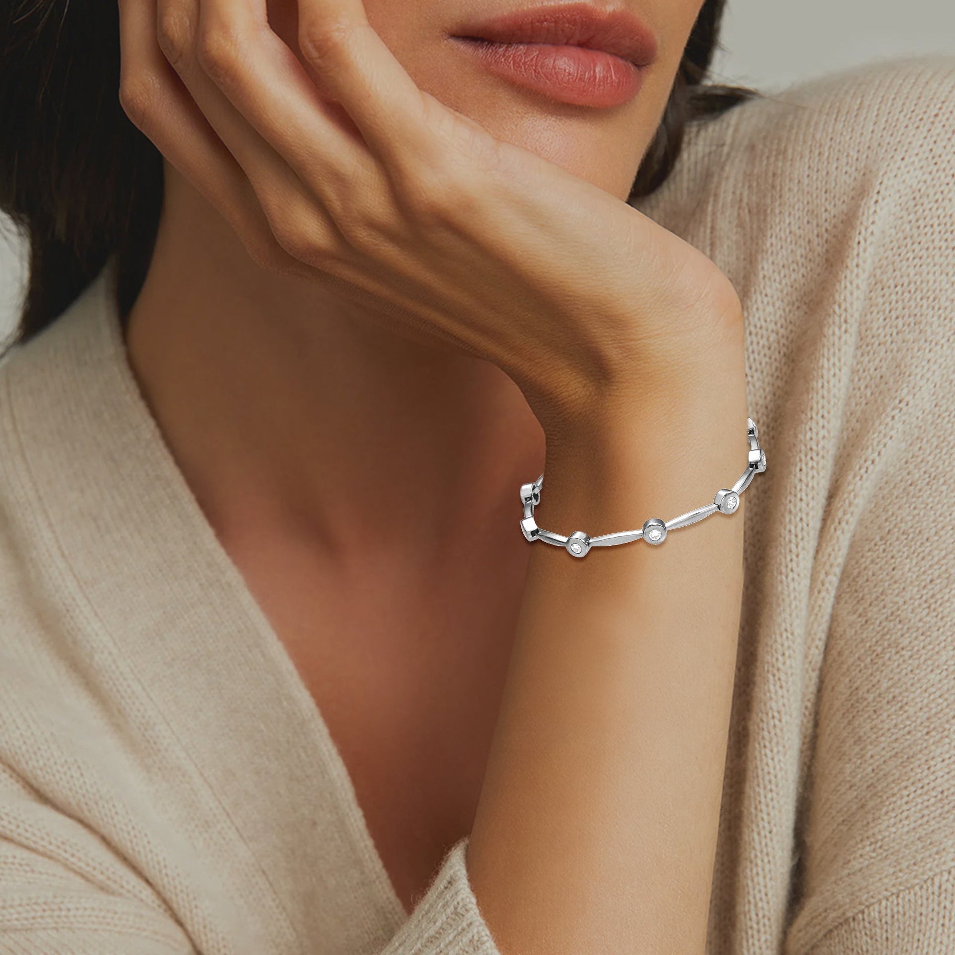 14k White Gold 1 Ctw Lab-grown Diamond Line Bracelet 7'