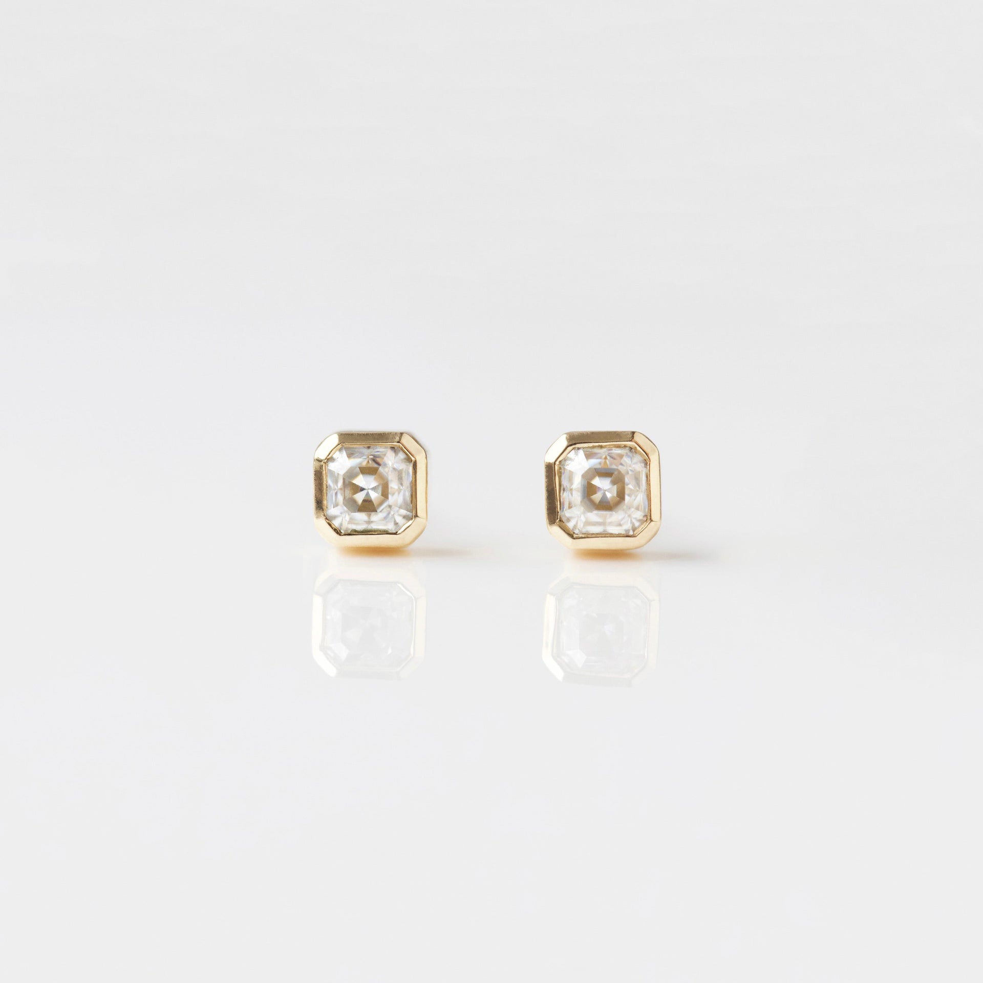 Moissanite Asscher Cut Bezel Set Stud Earrings