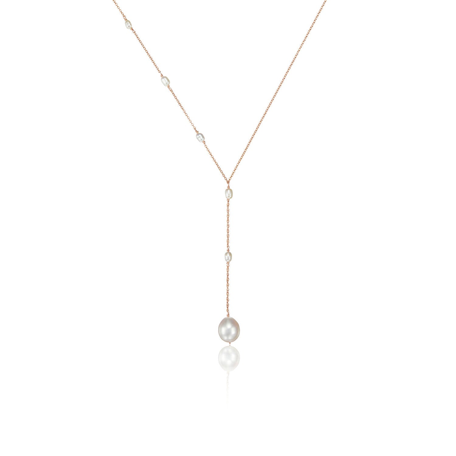 Rose Gold Seed Pearl Lariat Necklace