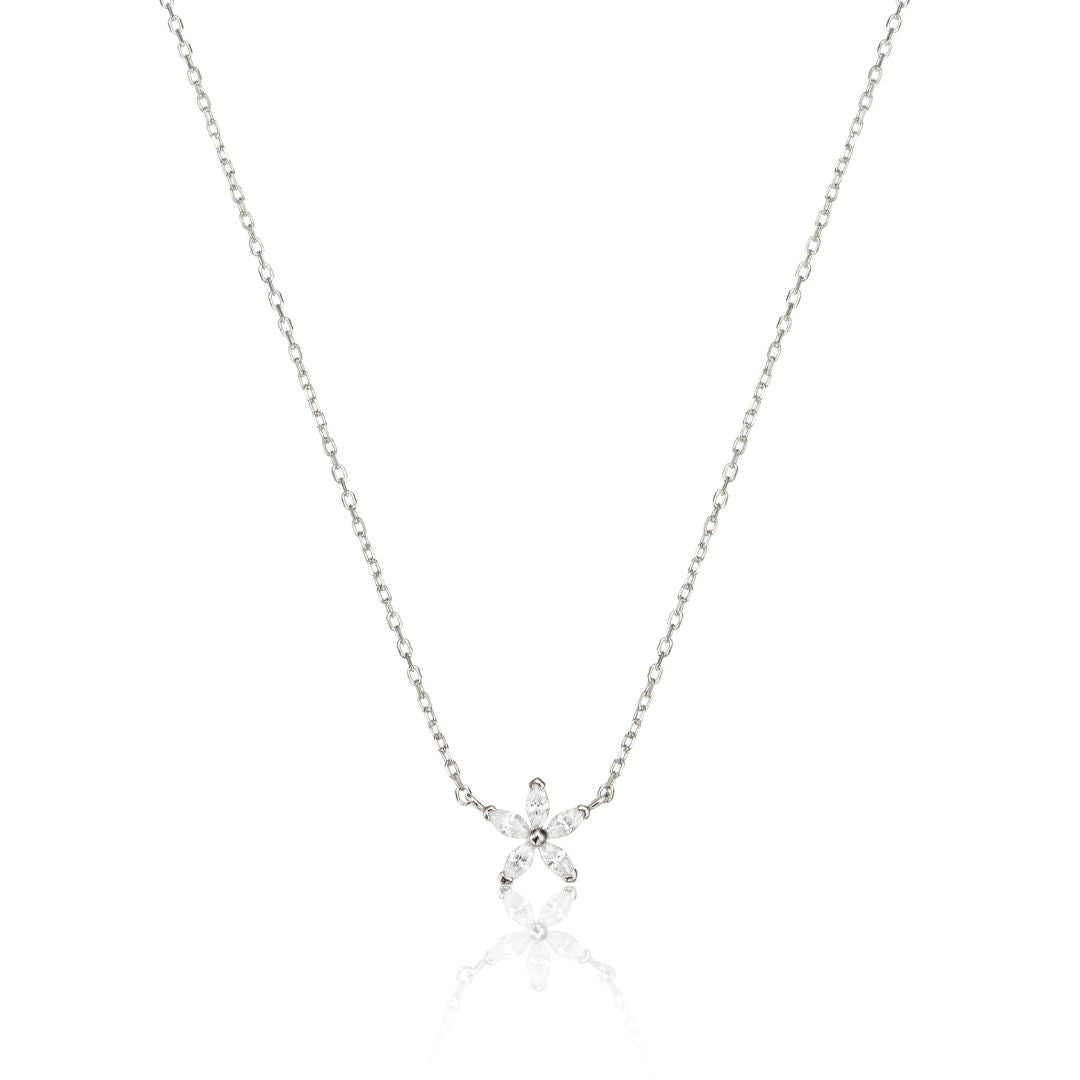 Silver Diamond Style Flower Necklace