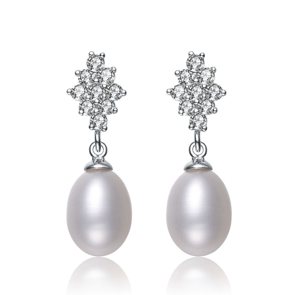 Sterling Silver Pearl and Cubic Zirconia Drop Earrings