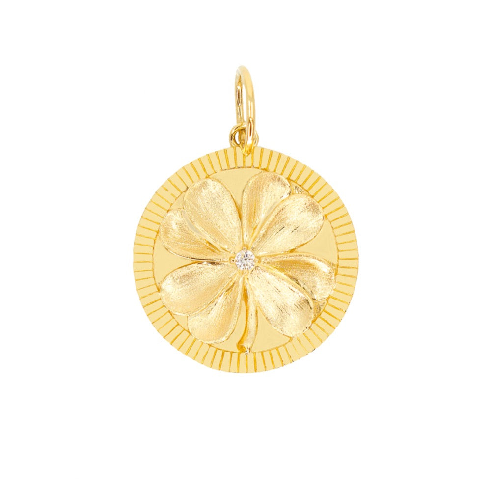Gold Diamond Round Flower Pendant