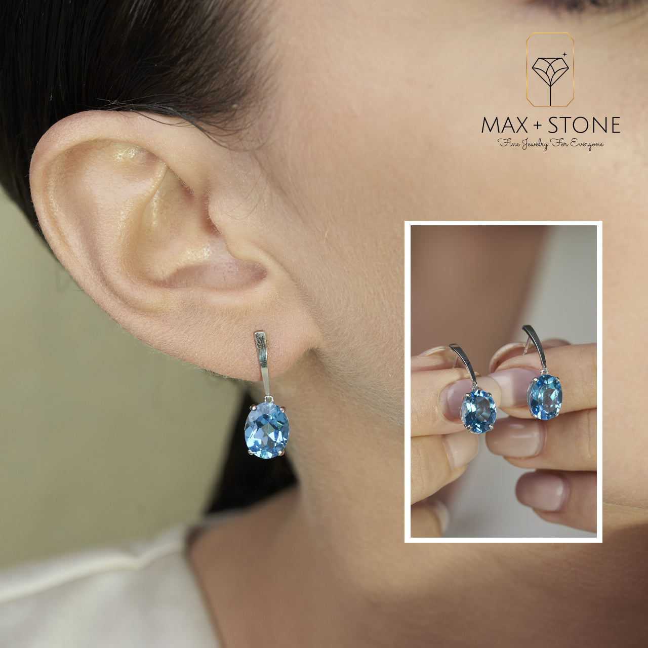 14k White Gold Solitaire Oval-Cut Gemstone Drop Earrings (10x8mm)