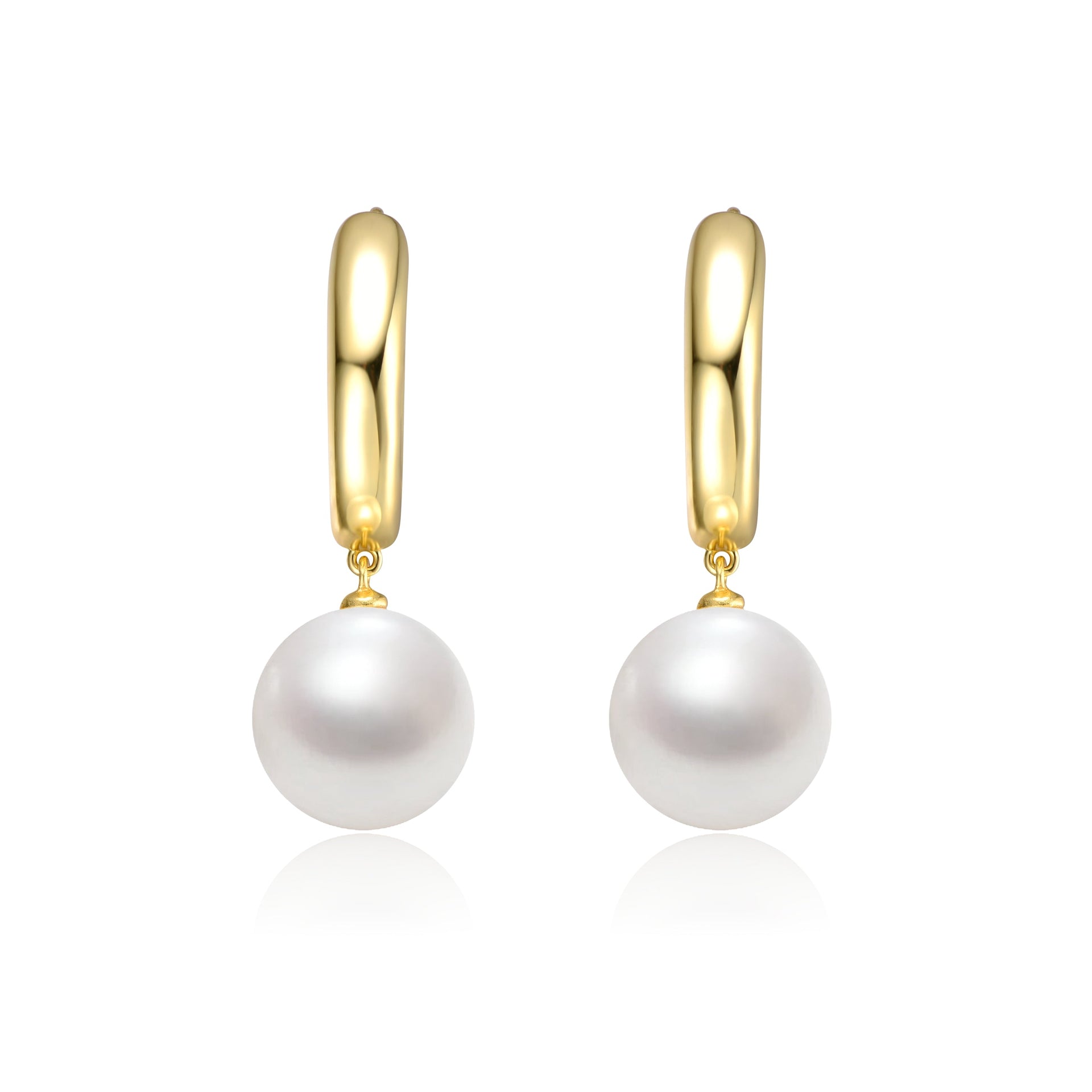 Sterling Silver 14k Gold Plated White Pearl Drop Huggie Hoop Earrings