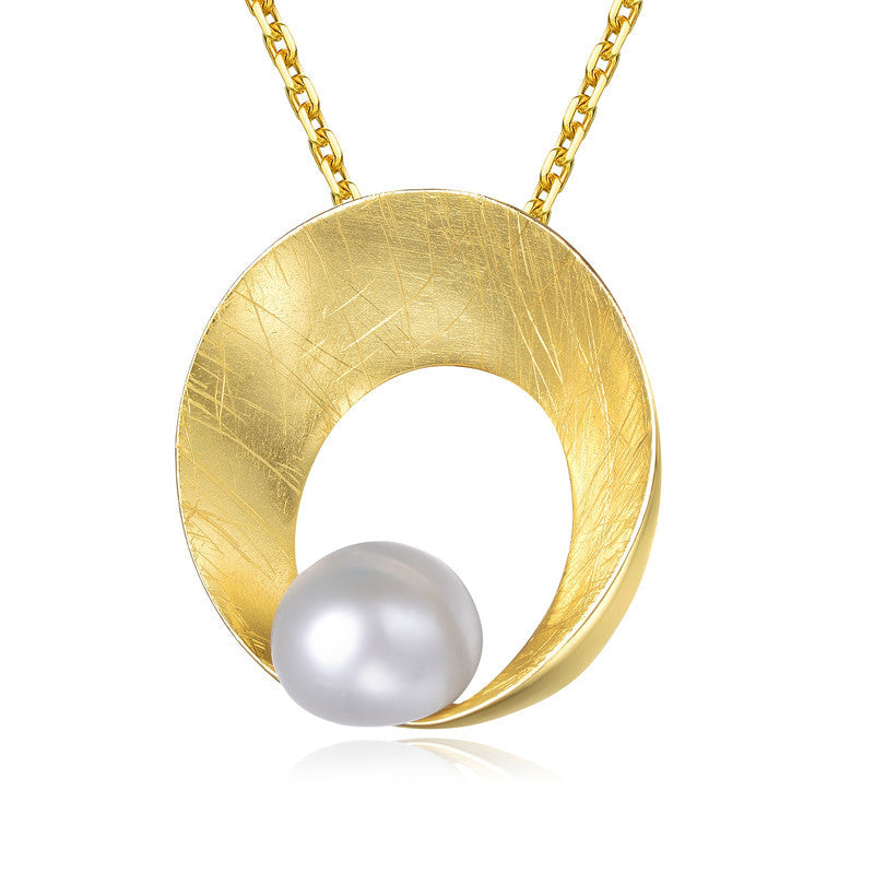 Sterling Silver Gold Plated Freshwater Pearl Open Pendant Necklace