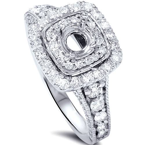 1ct Double Cushion Halo Diamond Engagement Setting 14K White Gold