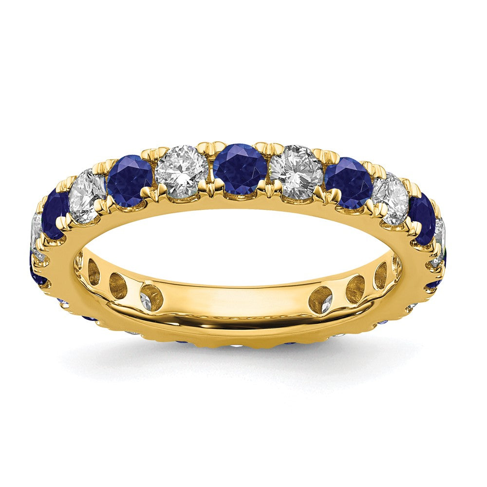 14k Yellow Gold Lab Grown Diamond & Sapphire Eternity Wedding Band Ring 1.2ct Clarity- VS Color- G-H