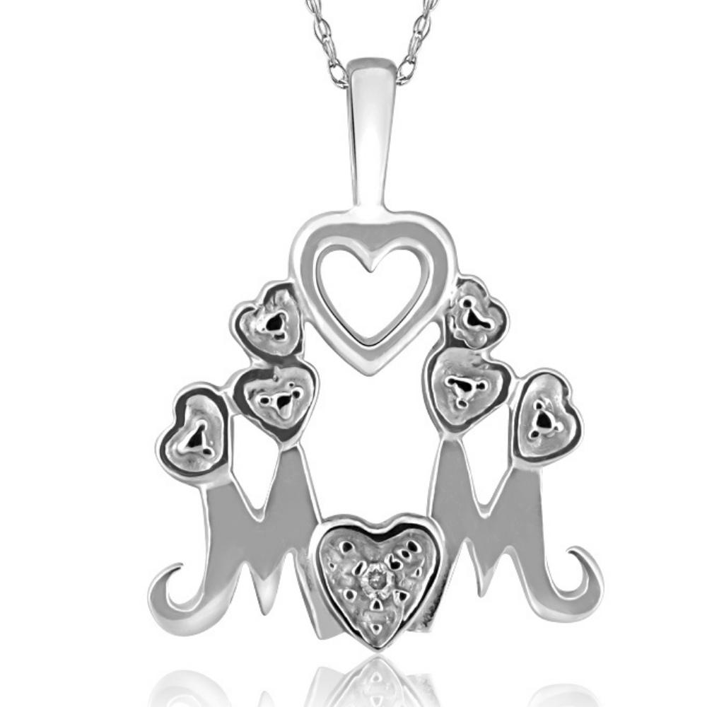 Diamond Mom Pendant Necklace in White, Yellow, or Rose Gold