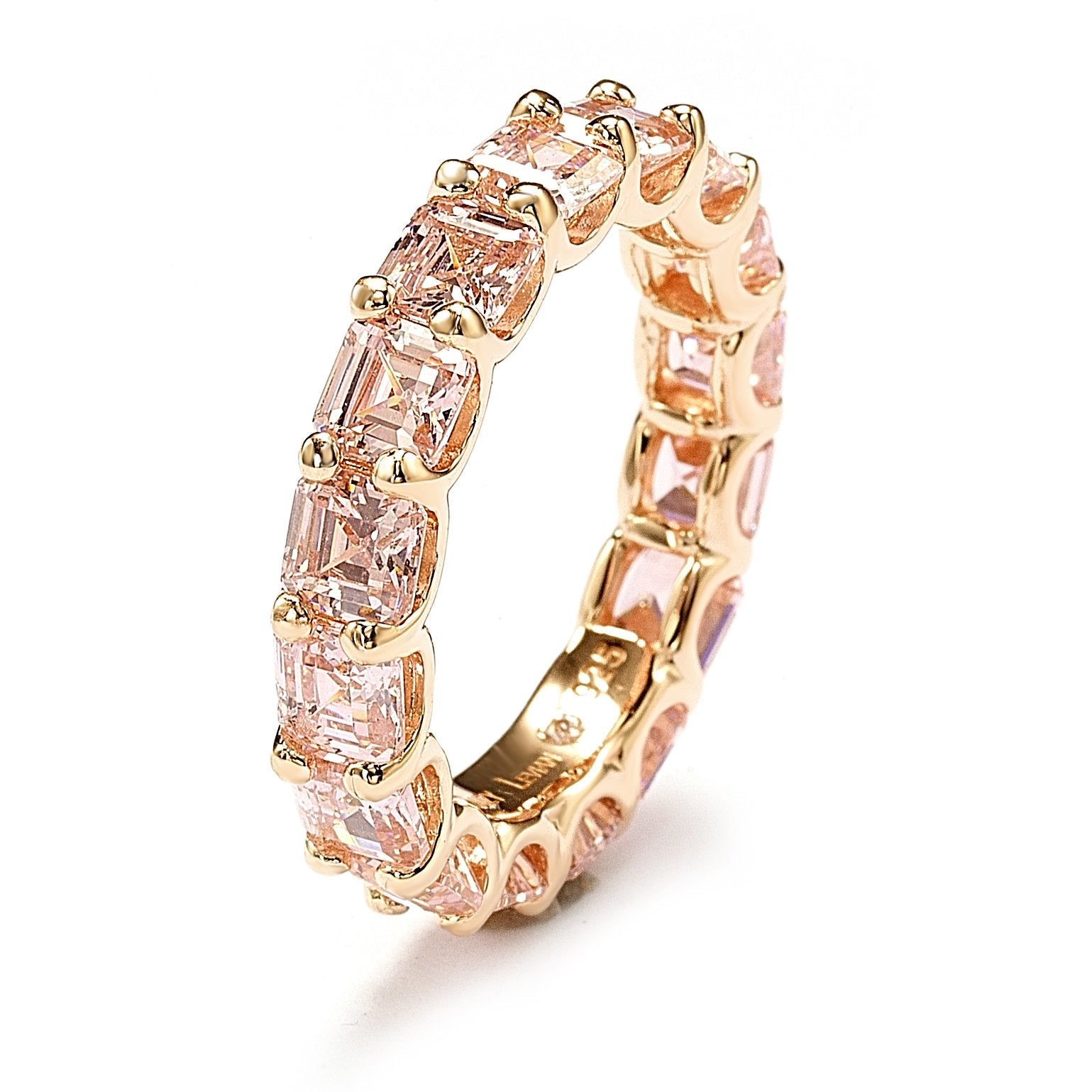 Suzy Levian Rosed Sterling Silver Pink Cubic Zirconia Asscher Cut Eternity Band