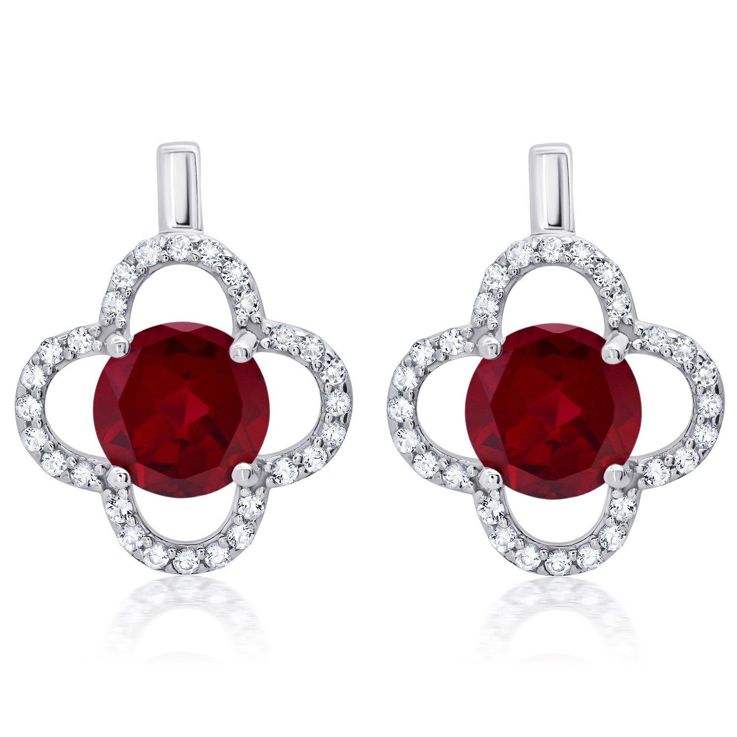 Genuine White Topaz Clover Stud Earrings with 7mm Gemstone in 925 Sterling Silver