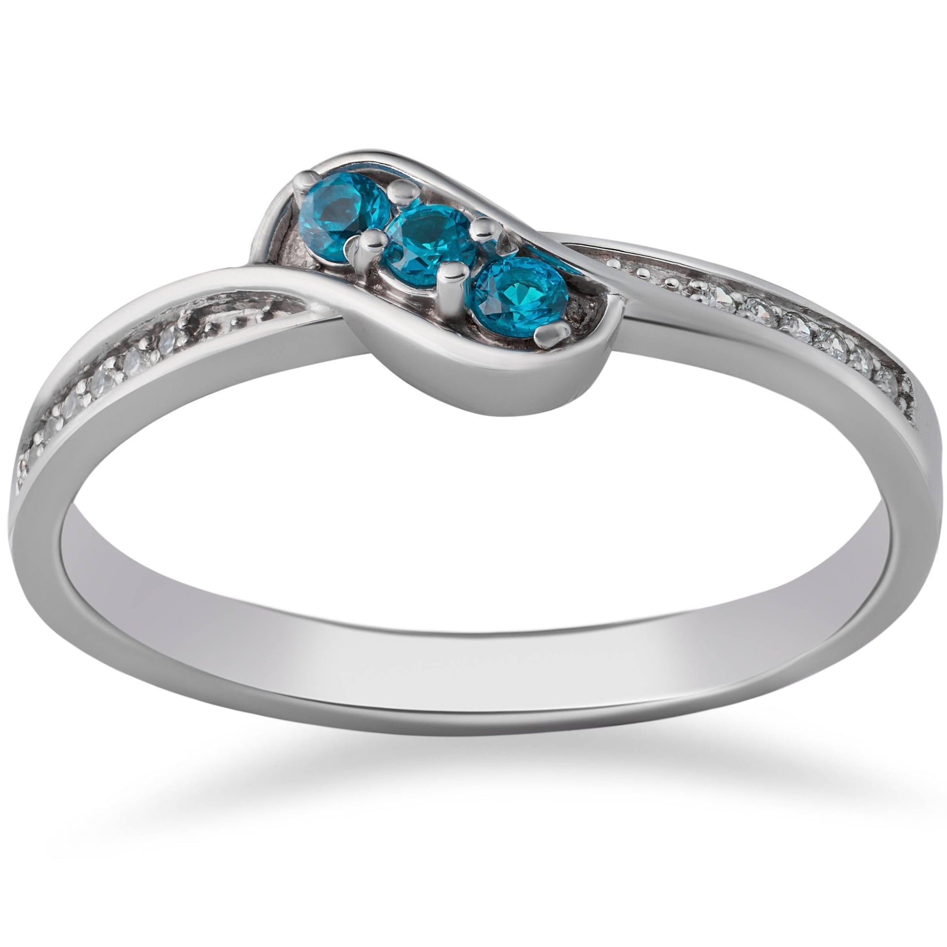 1/6ct Blue & White Diamond 3-Stone Ring 14k White Gold
