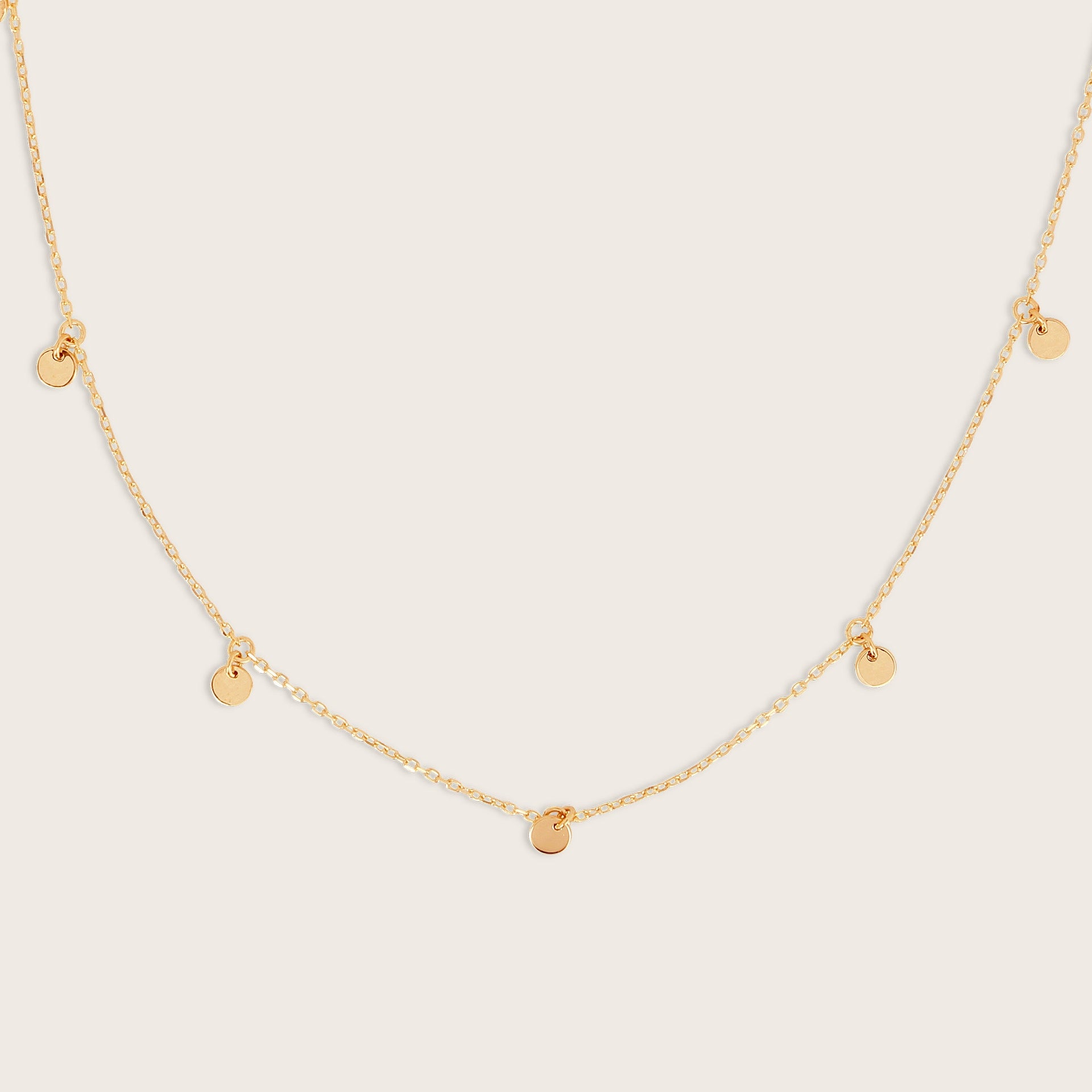14k Yellow Gold Circle Charm Station Necklace