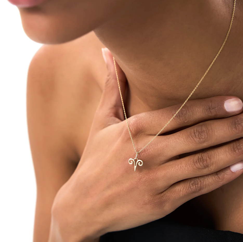 14K Aries Zodiac Charm Necklace