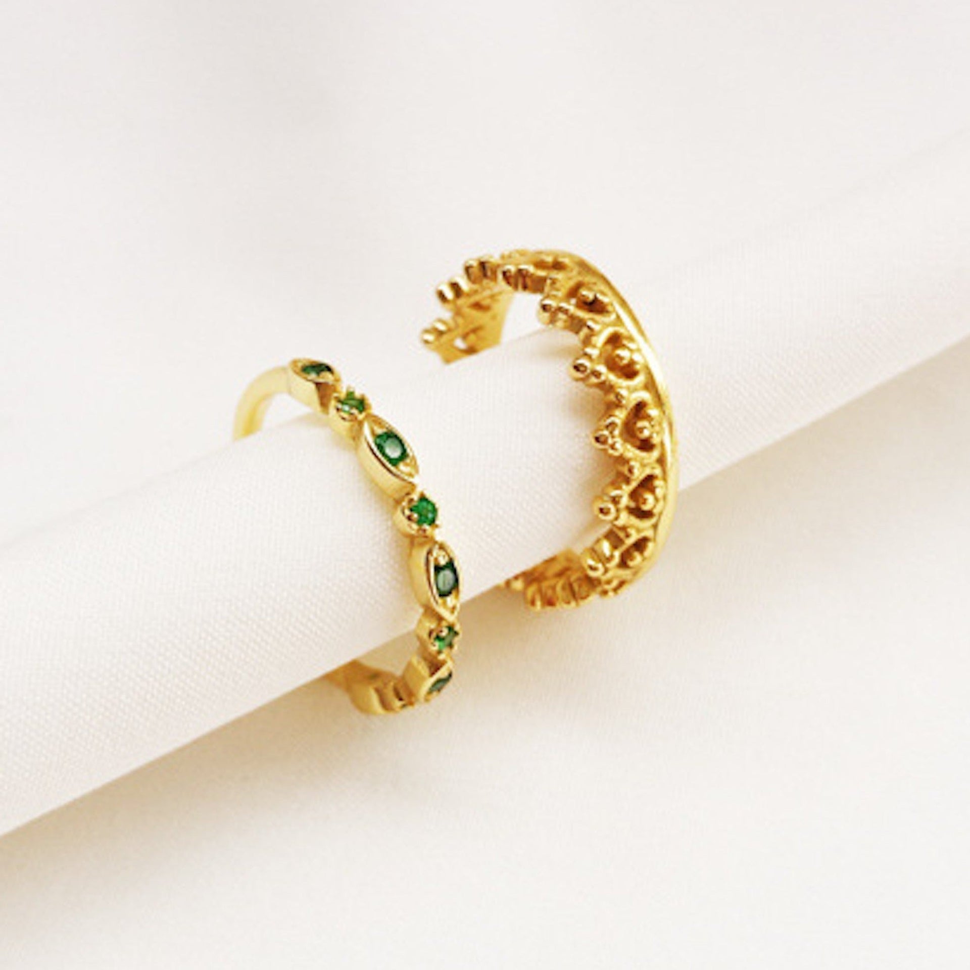 Dainty Gold Green Crystal Ring