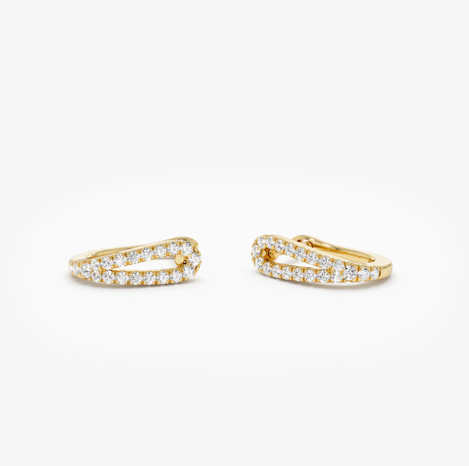 14k Double Mini Diamond Hoop Earrings