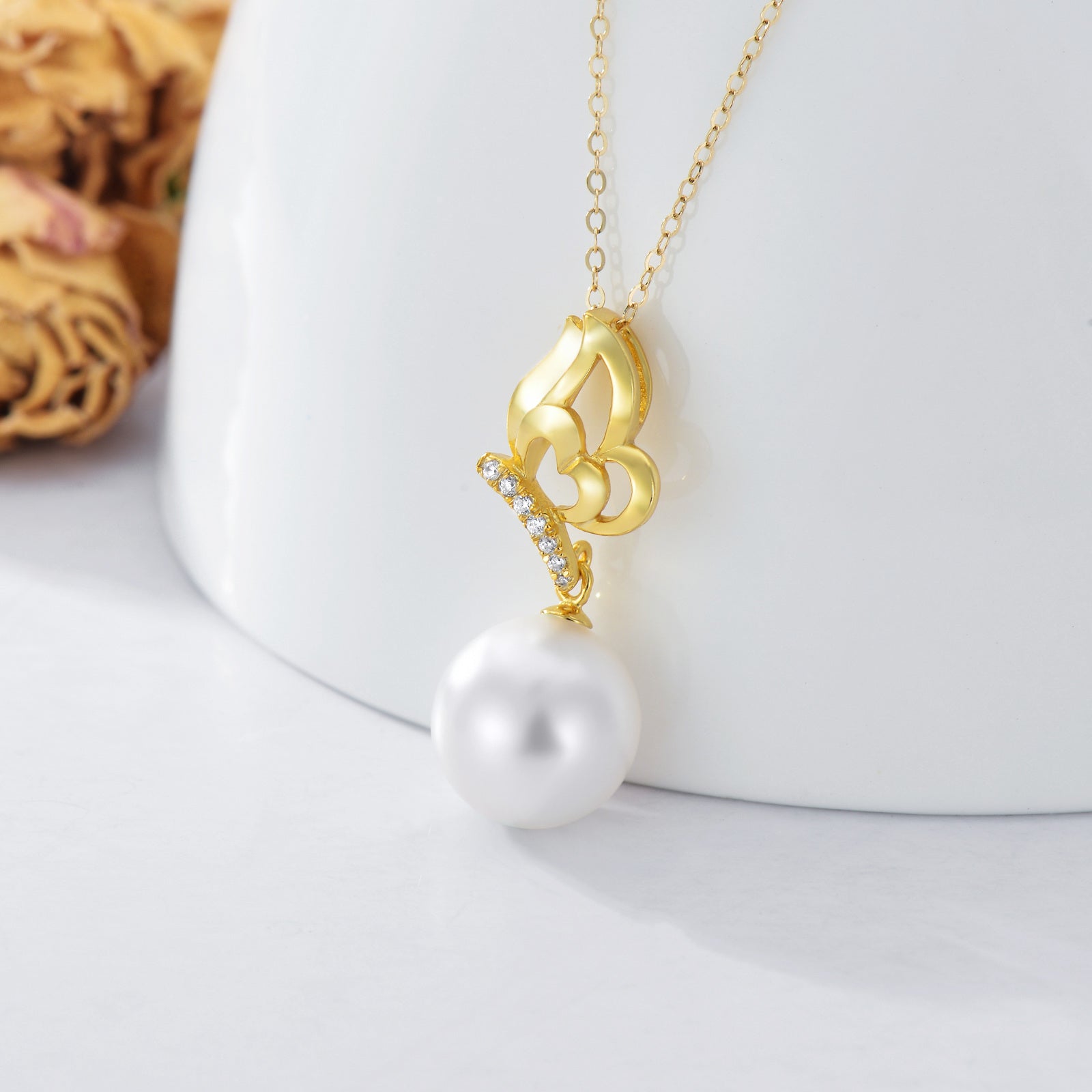 14K Gold 16 ''1'' 1 ''Extender Inches Circular Shaped Pearl Strand Necklace