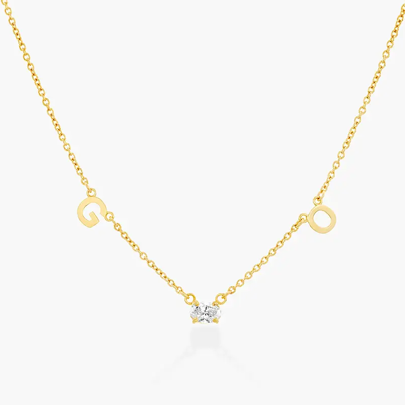 14K Gold 0.3CT Lab Diamonds Personalized Initial Letter Pendant Necklace