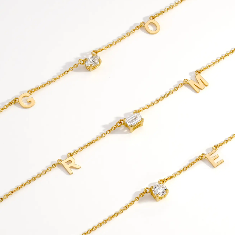14K Gold 0.3CT Lab Diamonds Personalized Initial Letter Pendant Necklace
