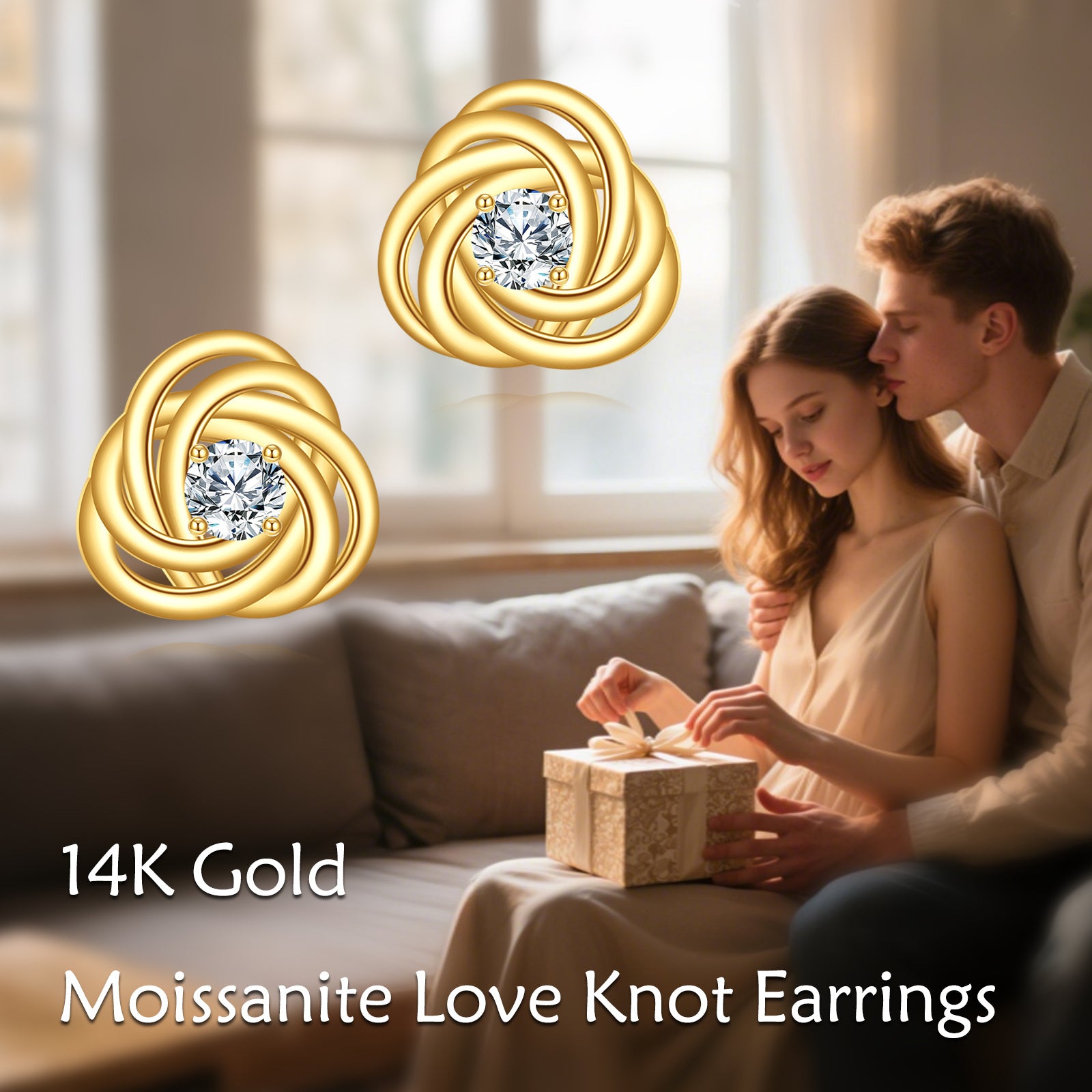 14K Gold 2.5mm Moissanite Celtic Spiral Knot Stud Earrings
