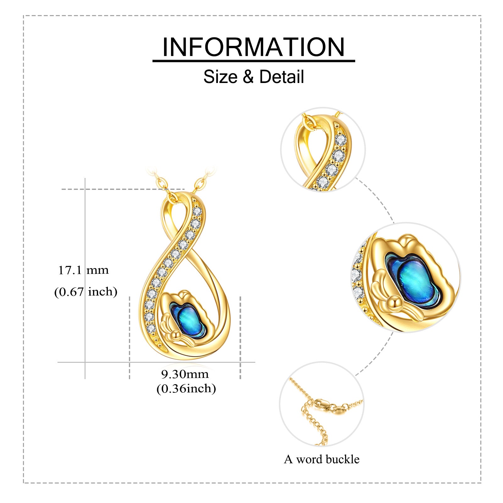 14K Yellow Gold Abalone Shellfish Butterfly Infinity Symbol Pendant Necklace For Women
