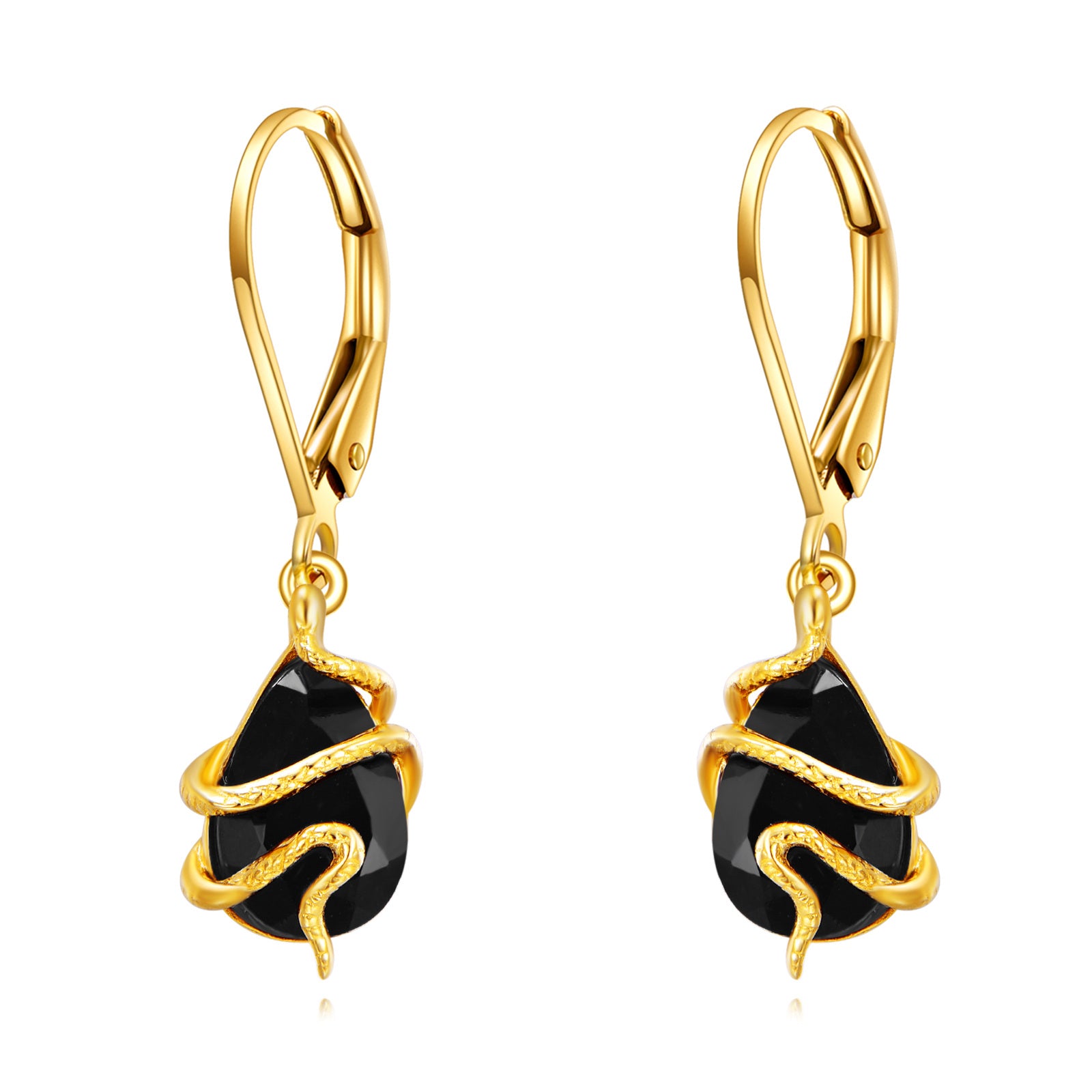 14K Gold Agate Snake Drop Earrings