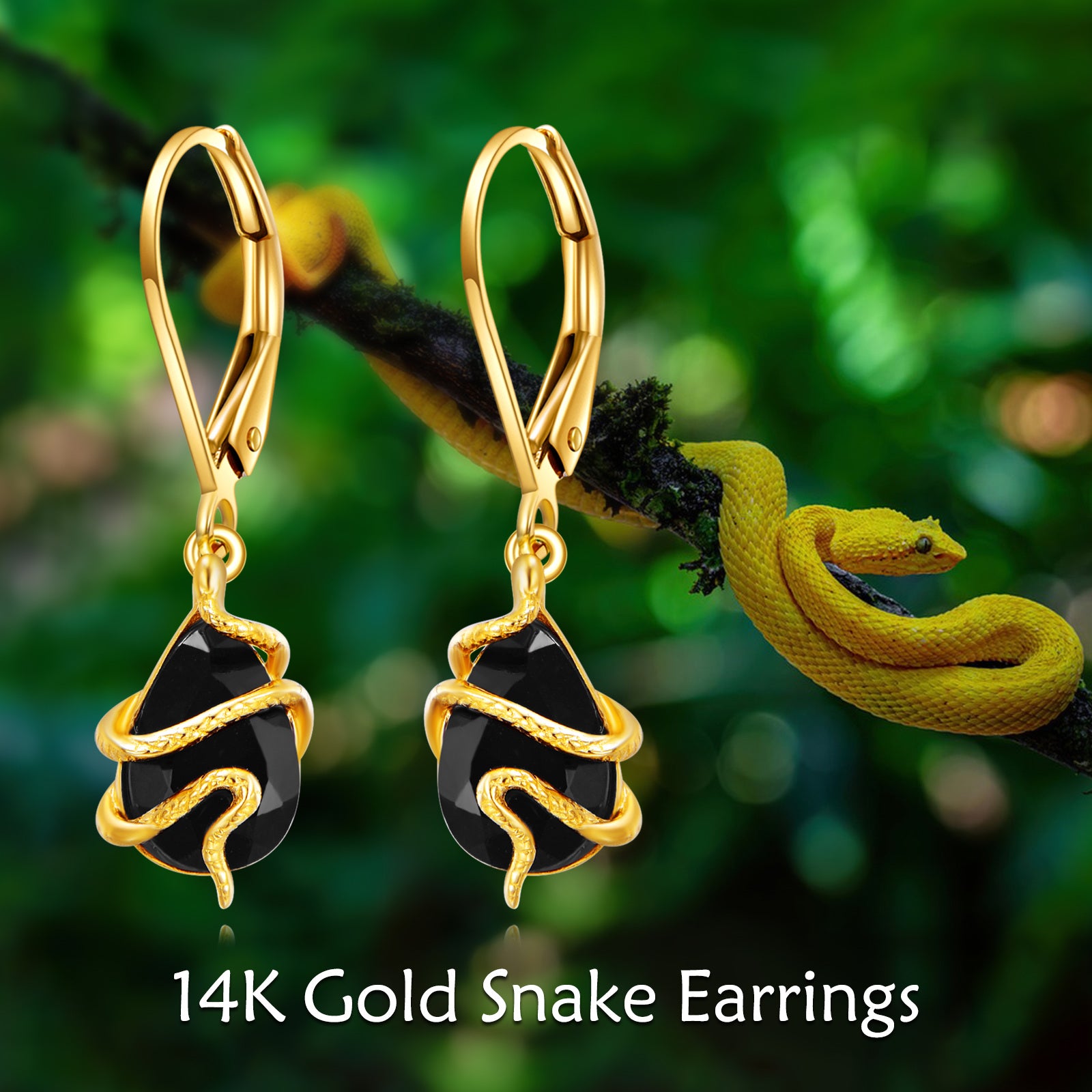 14K Gold Agate Snake Drop Earrings