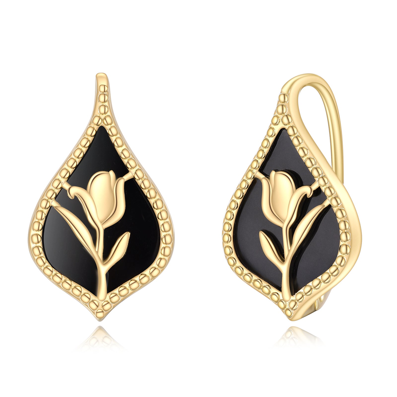 Sterling Silver with Yellow Gold Plated Agate Tulip Lever-back Earrings