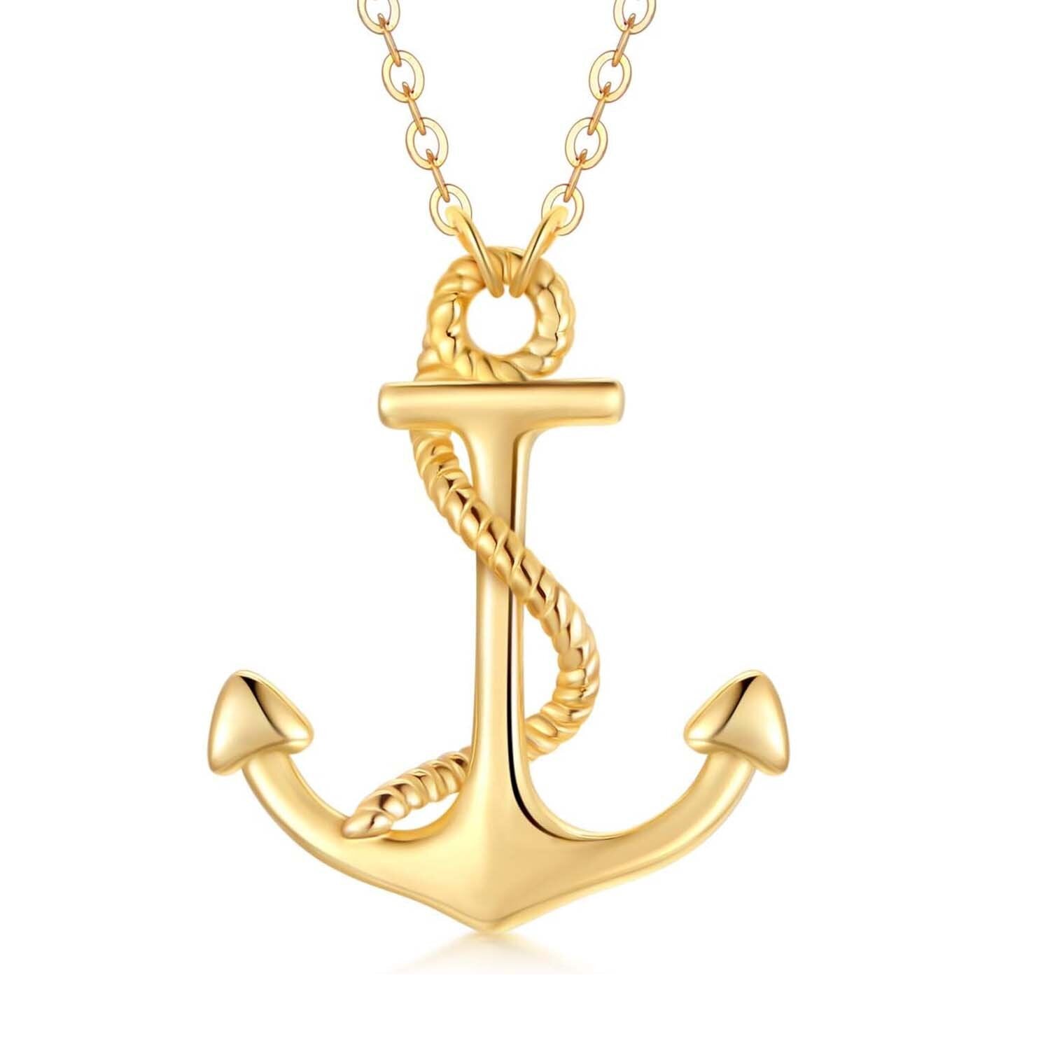 14K Gold Anchor Necklace for Women
