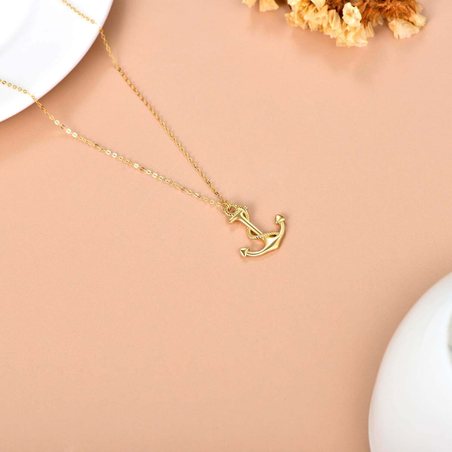 14K Gold Anchor Necklace for Women