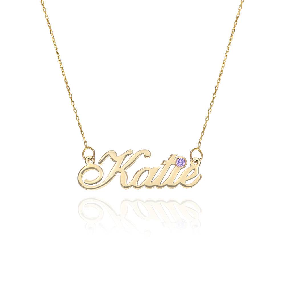 14k Gold and Birthstone Necklace - Birthday Gifts for Her - Gold Name Necklace