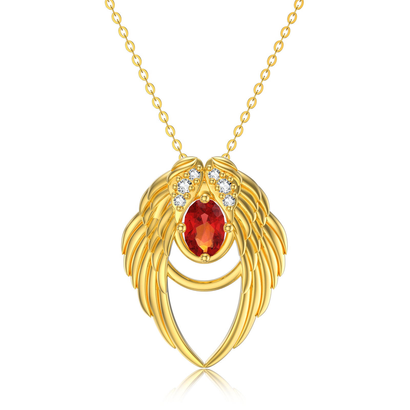 14K Gold Cubic Zirconia Angel Wing Pendant Necklace