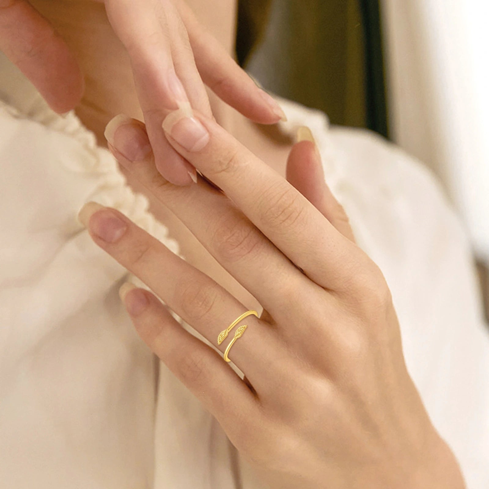 14K Gold Angel Wings Open Ring