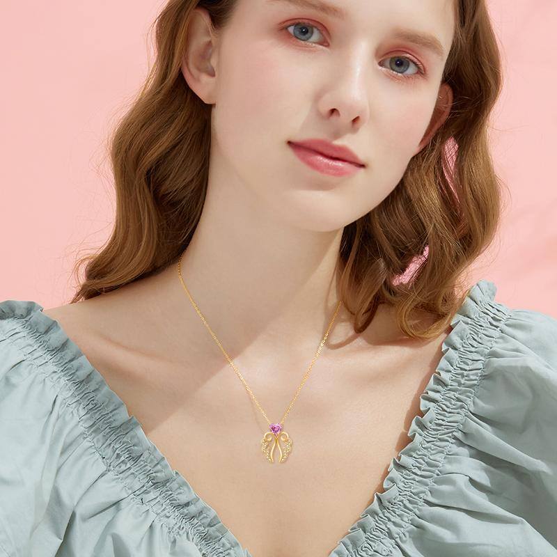 14K Gold Cubic Zirconia Angel Wings Pendant Necklace