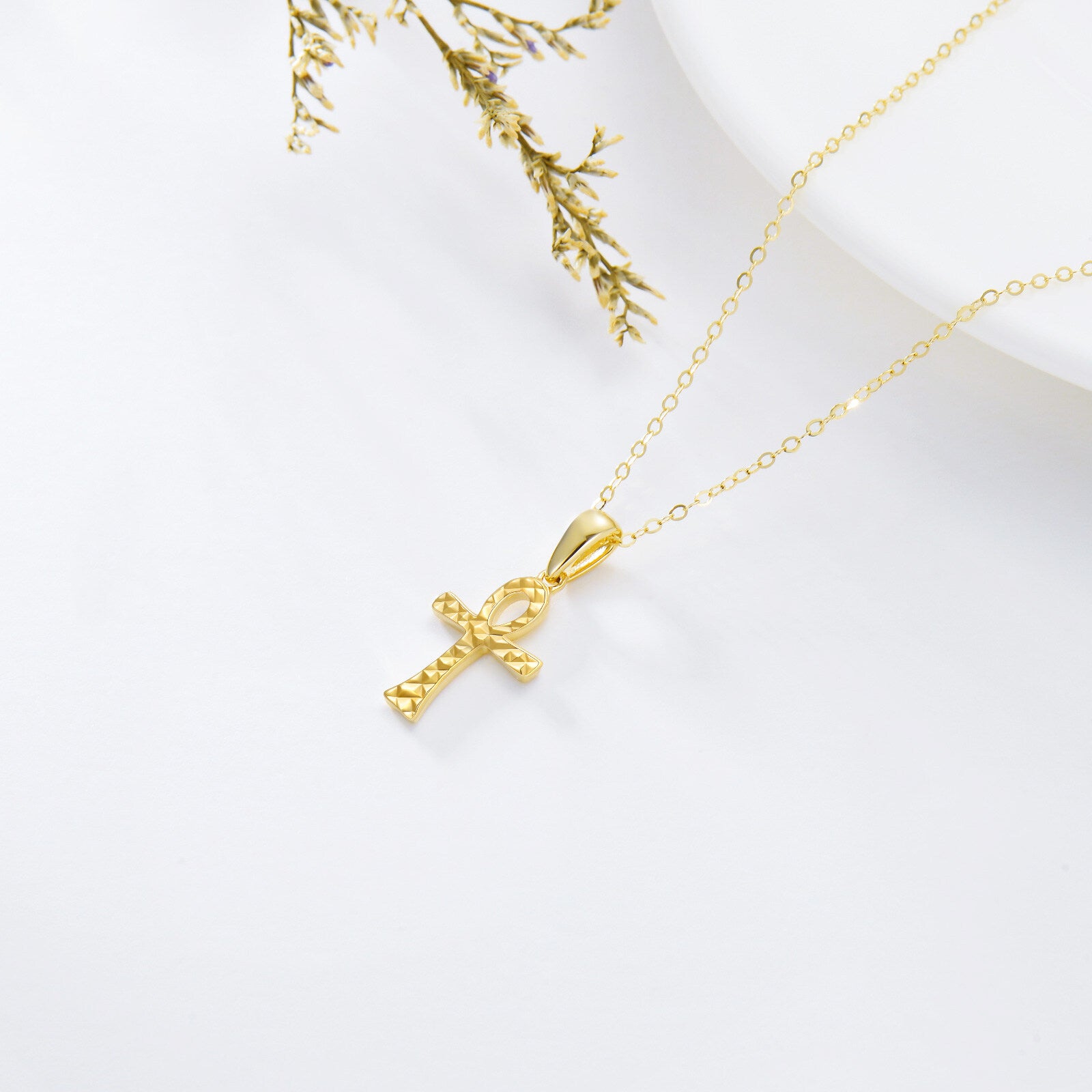 14K Gold Ankh Pendant Necklace
