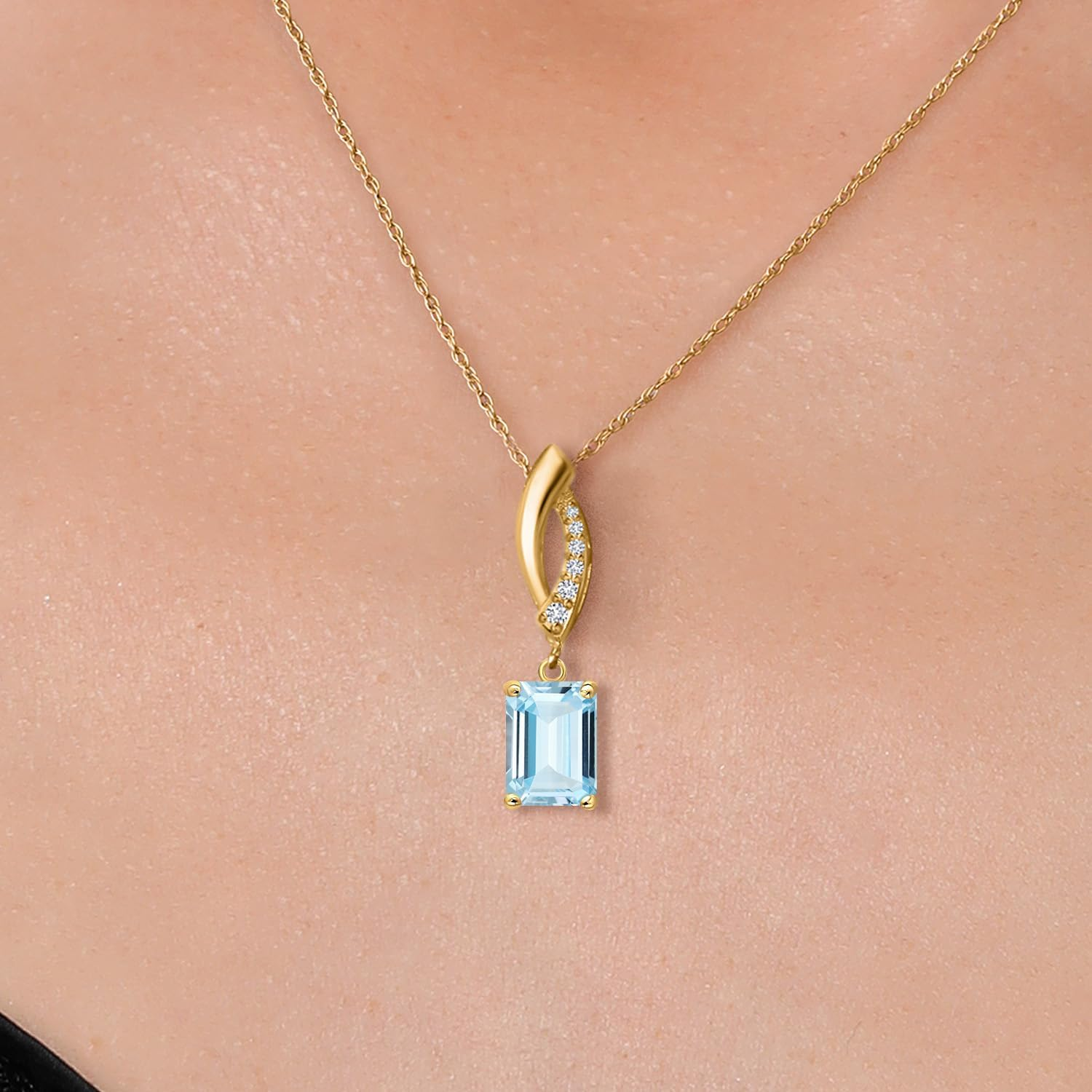 14K Gold Aquamarine & Moissanite Square Necklace Gemstone Necklace