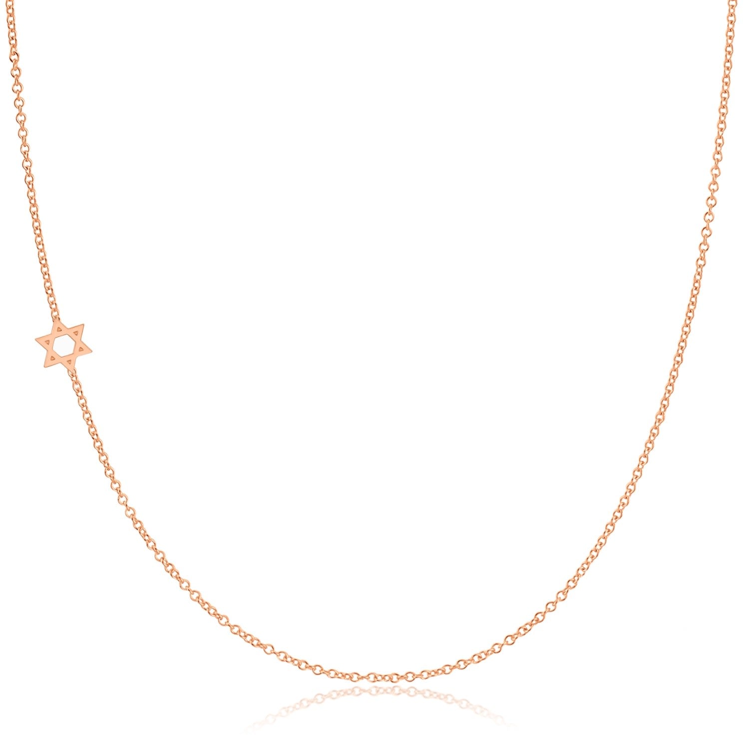 14K Gold Asymmetrical Charm Necklace - Rose Gold - Star Of David