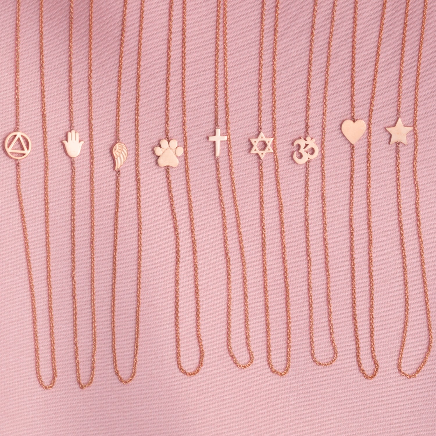 14K Gold Asymmetrical Charm Necklace - Rose Gold - Star Of David