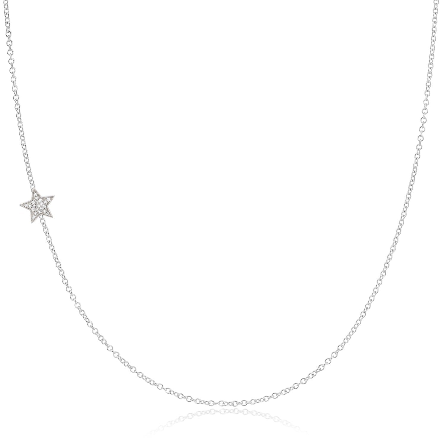 14K Gold Asymmetrical Charm Necklace - White Gold - Pavé Star