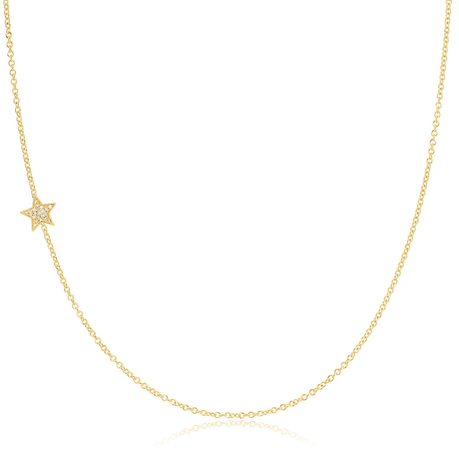 14K Gold Asymmetrical Charm Necklace - Yellow Gold - Pavé Star