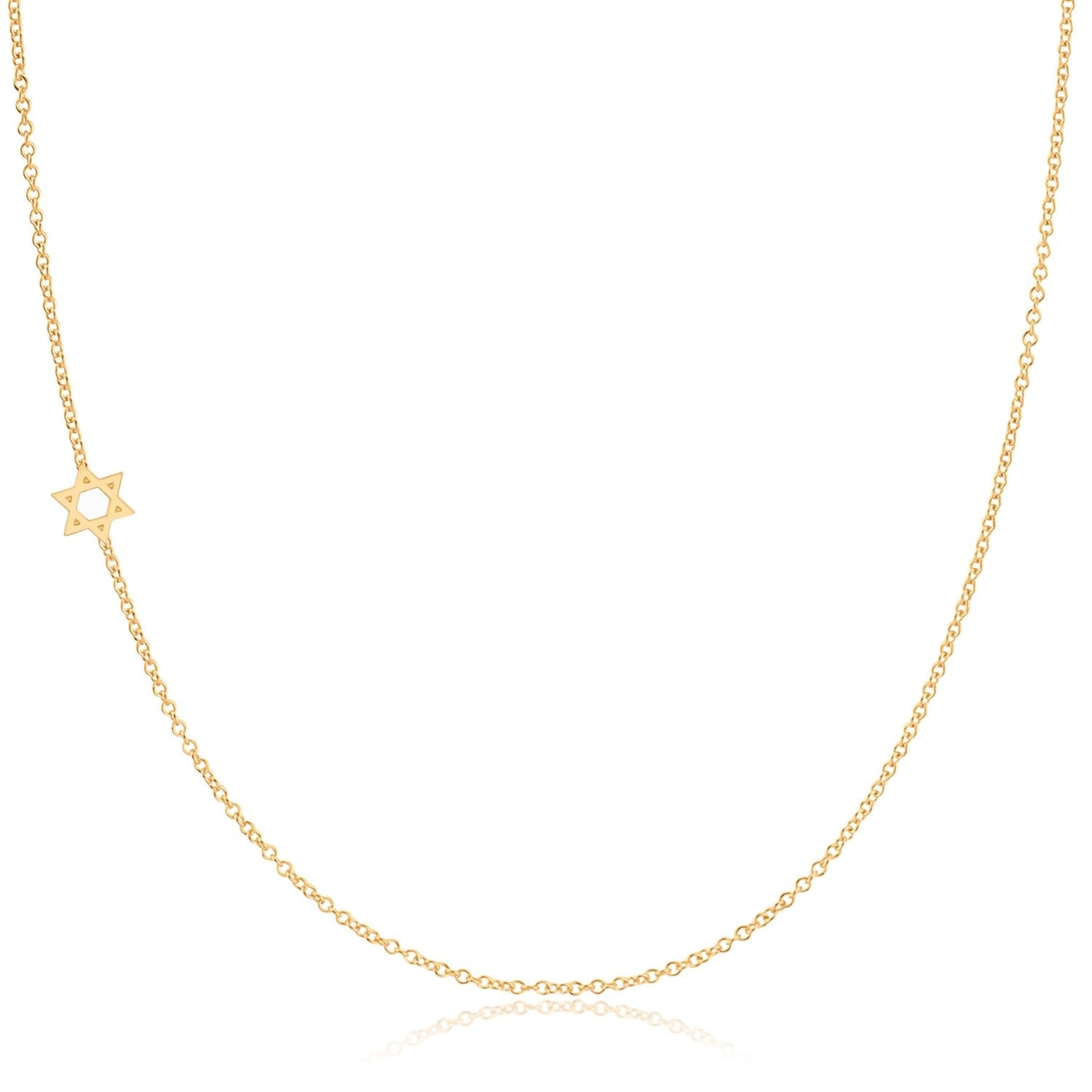 14K Gold Asymmetrical Charm Necklace - Yellow Gold - Star Of David - 18"
