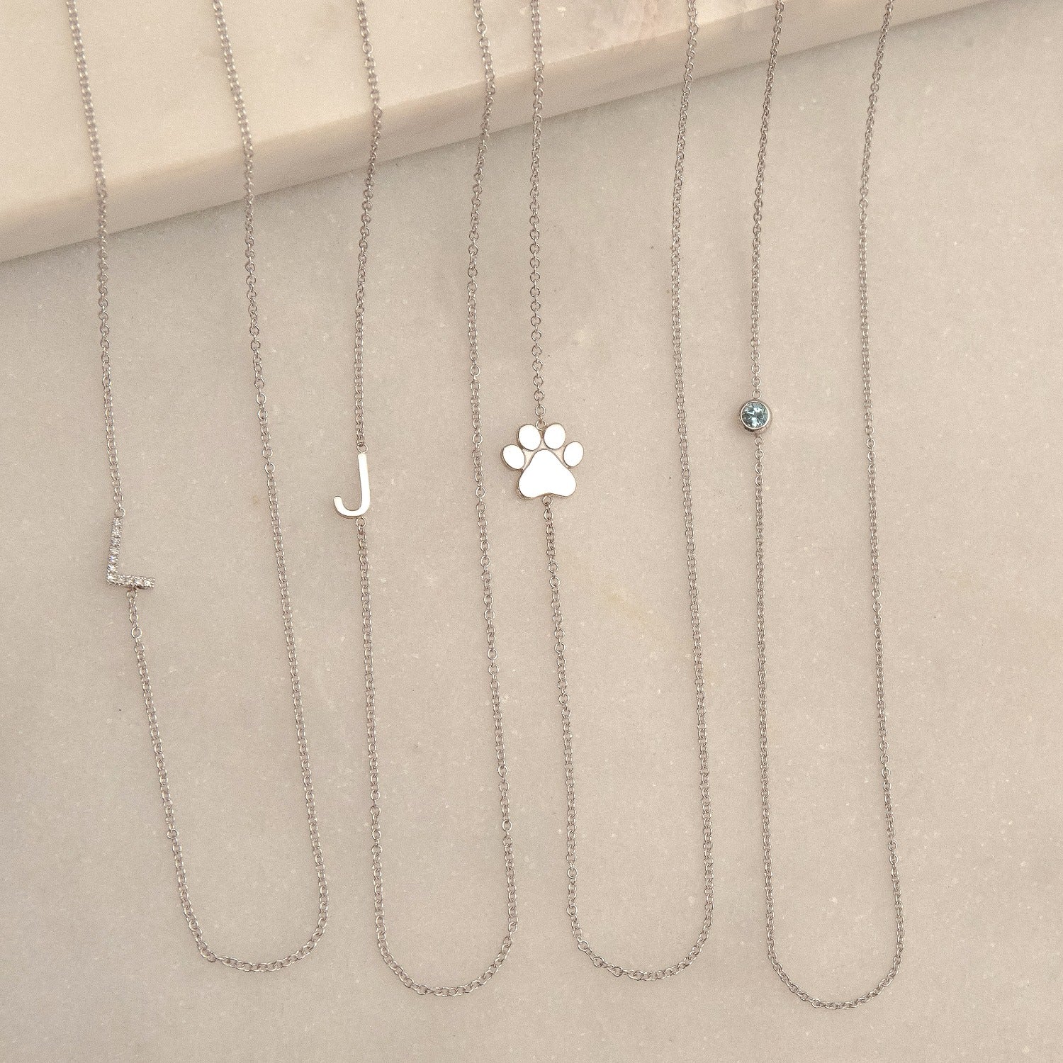 14K Gold Asymmetrical Pavé Letter Necklace - White Gold - 18"