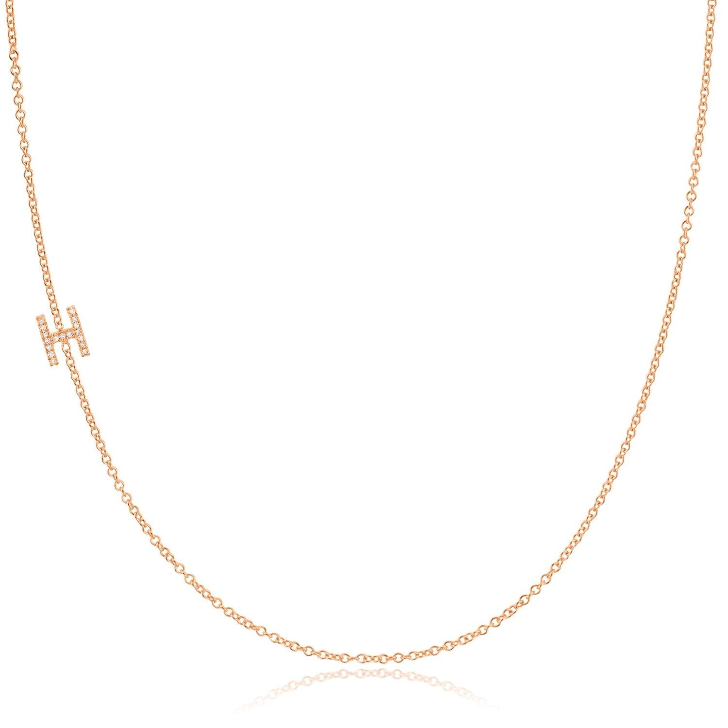 14K Gold Asymmetrical Pavé Diamond Letter Necklace - Rose Gold - 16"