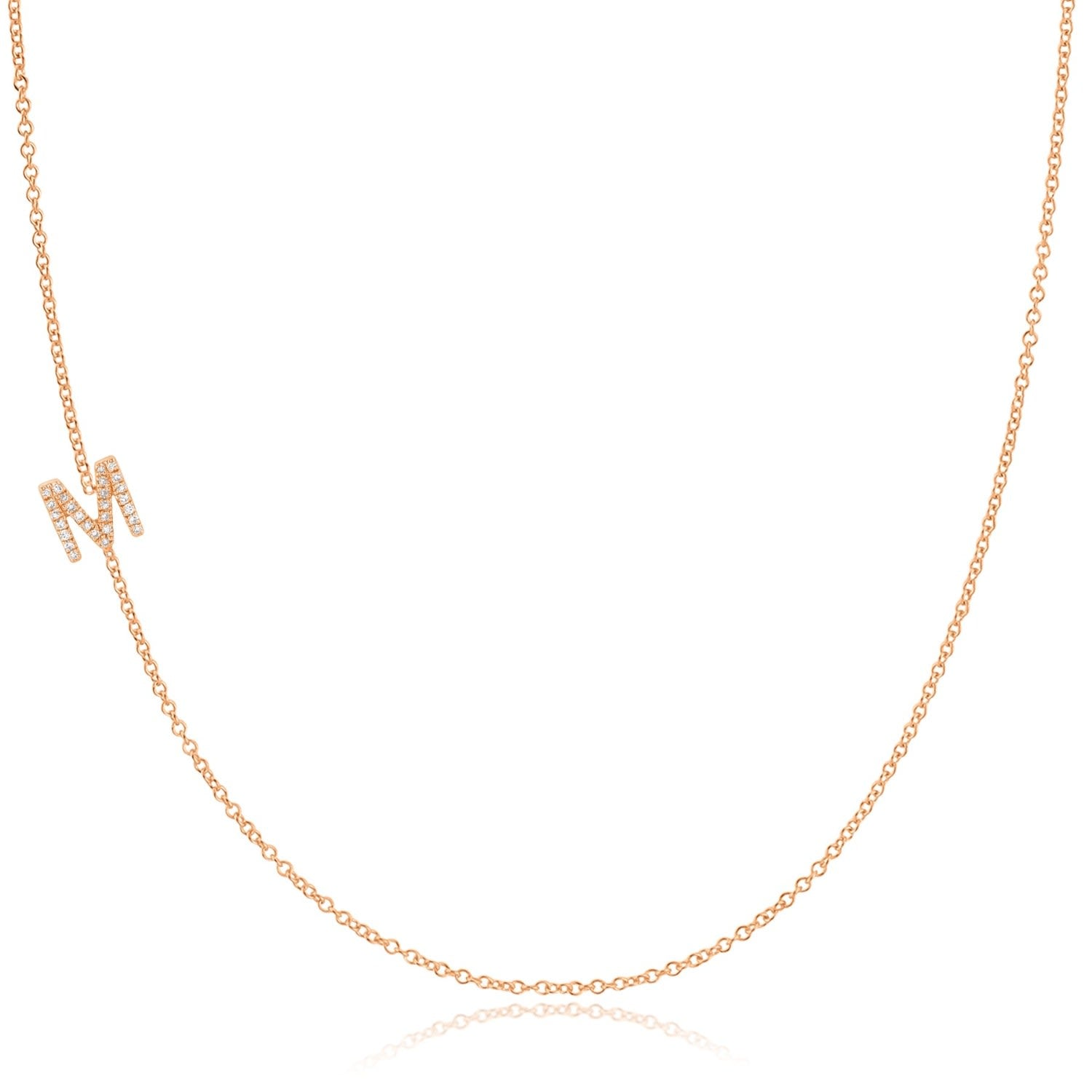 14K Gold Asymmetrical Pavé Diamond Letter Necklace - Rose Gold - 16"