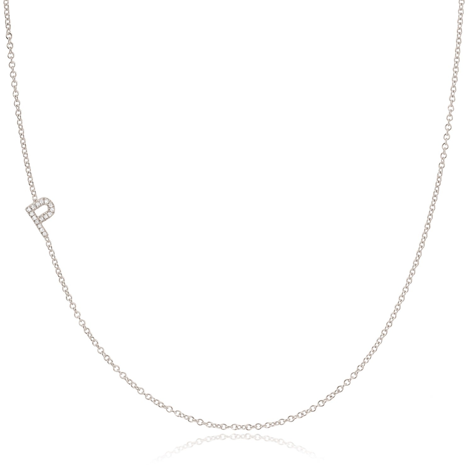 14K Gold Asymmetrical Pavé Diamond Letter Necklace - White Gold - 16"