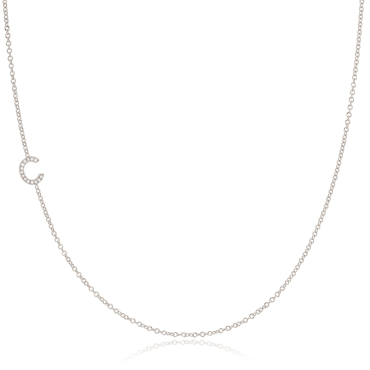 14K Gold Asymmetrical Pavé Diamond Letter Necklace - White Gold - 16"