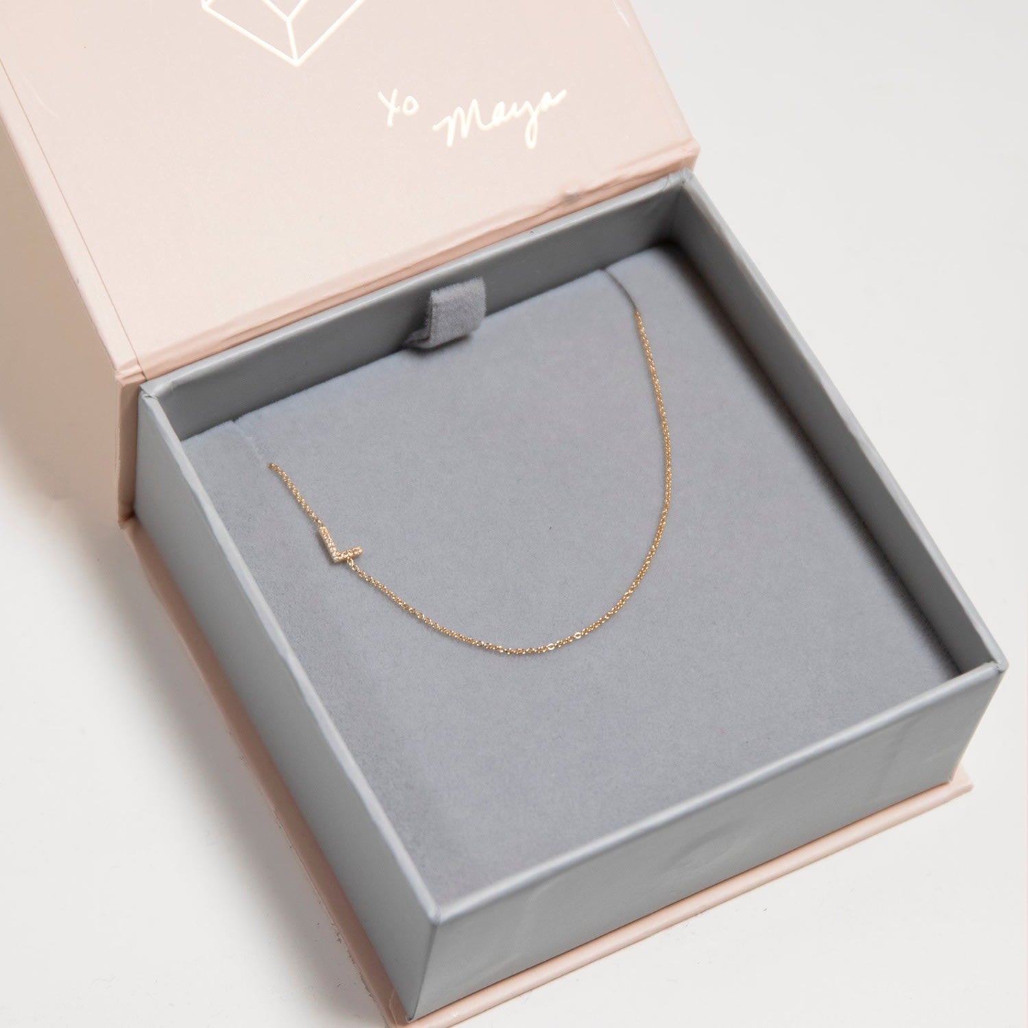 14K Gold Asymmetrical Pavé Diamond Letter Necklace - Yellow Gold - 16"
